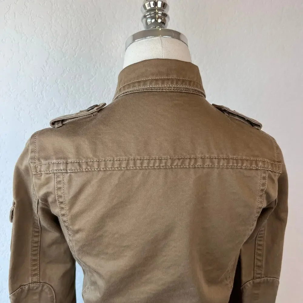 Vintage Y2K J Crew Military Utility Cargo Jacket size XS Cotton Belted Tan - Picture 8 of 14